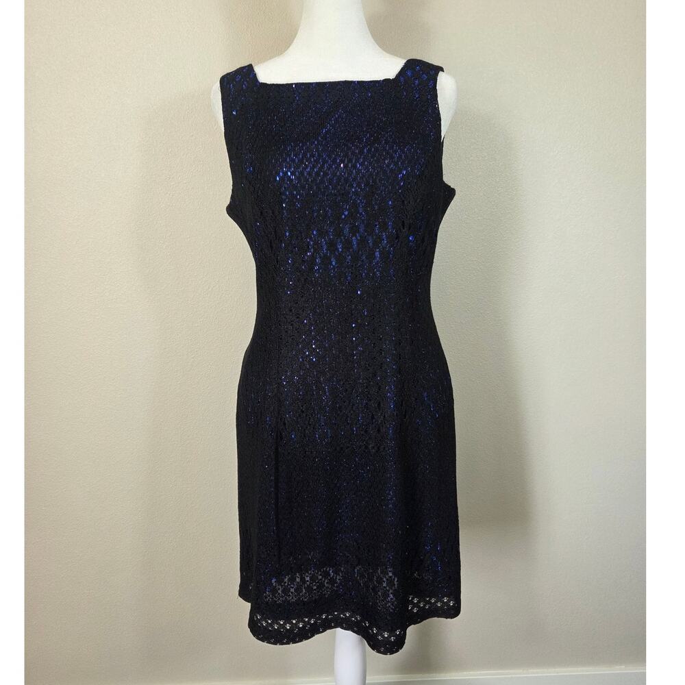 Molly Malloy Vintage 90's Blue Sequin Black Lace Overlay Mini Dress Size 10P